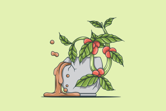 A Coffee Cup with Coffee Leaves: Graphics & Illustrations