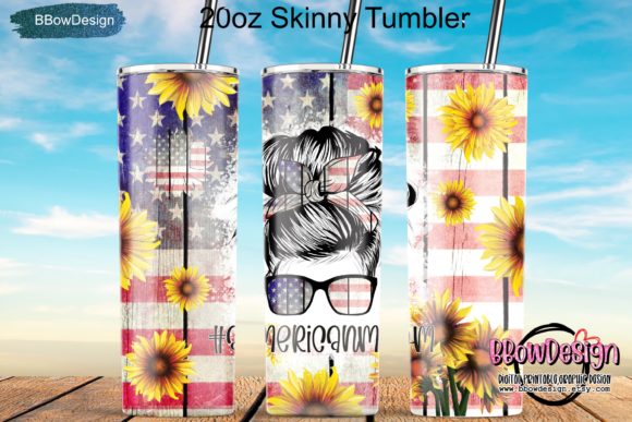 American Mom Sunflower USA Flag Tumbler Graphics