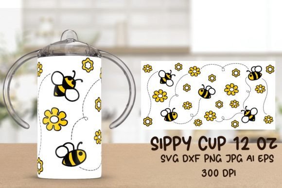 Bee Sippy Cup Tumbler Sublimation Graphics & Illustrations