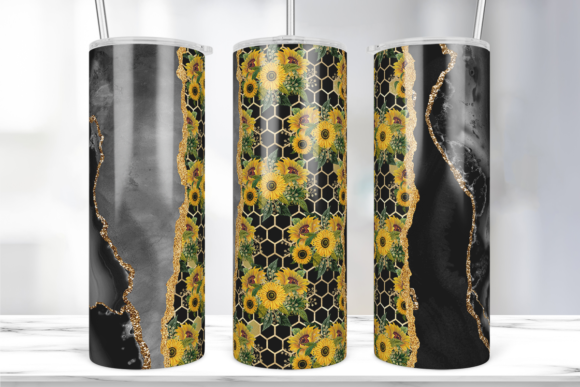 Black Agate Sunflower Tumbler Wrap: Graphics & Print Templates