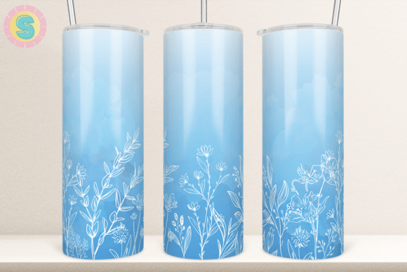 Blue Watercolor Flower Tumbler Wrap: Graphics for Crafts