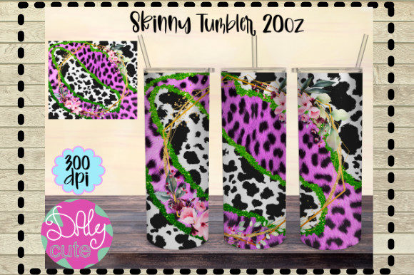 Cowhide Leopard Tumbler, Flowers 20oz Graphics & Print Templates