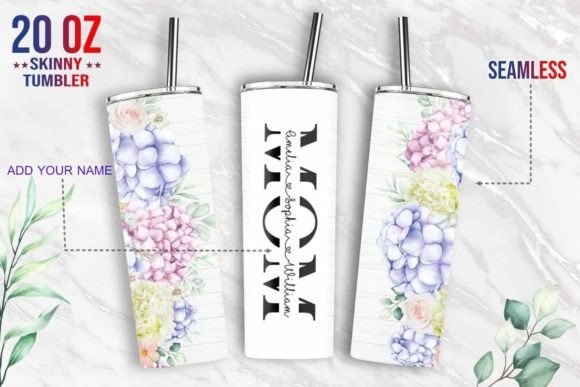 MOM Split Flowers 20oz Skinny Tumbler Graphics & Print Templates