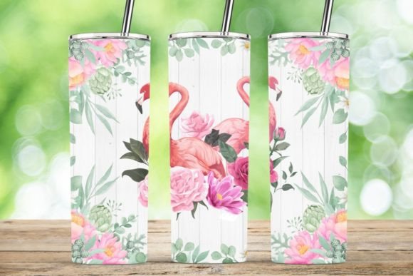 Pink Flamingo and Flowers Tumbler Wrap: Graphics for Crafts