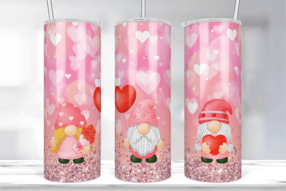 Pink Valentine Gnomes Glitter Tumbler Graphics