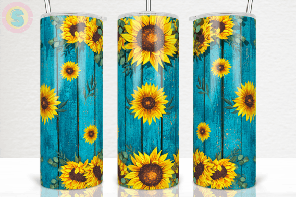 Rustic Sunflower Teal Wood Tumbler Wrap: Graphics for Crafts