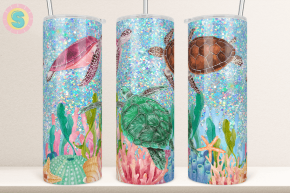 Sea Turtles Glitter Ocean Tumbler Wrap Graphics