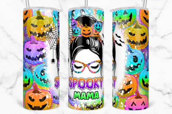 Spooky Mama Colorful Pumpkin Tumbler Graphics