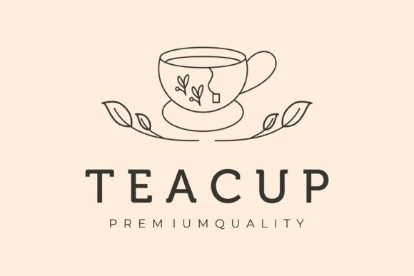 Tea Cup Leaf Icon Line Art Logo Vector: Graphics & Logos