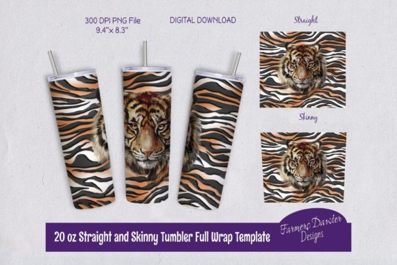 Tiger Sublimation 20oz Tumbler PNG File: Graphics & Print Templates