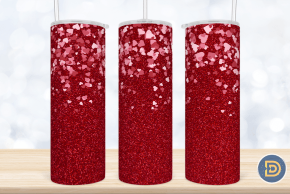 Valentine Glitter Hearts Tumbler PNG: Graphics for Crafts & Local Branding