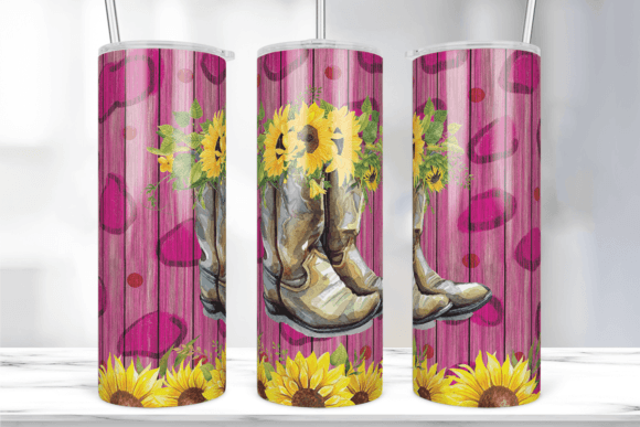 Wood Cowboy Boots Sunflower 20oz Tumbler Graphics
