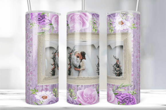 Wood Floral Photo Frame Tumbler Wrap: Graphics for Print Templates